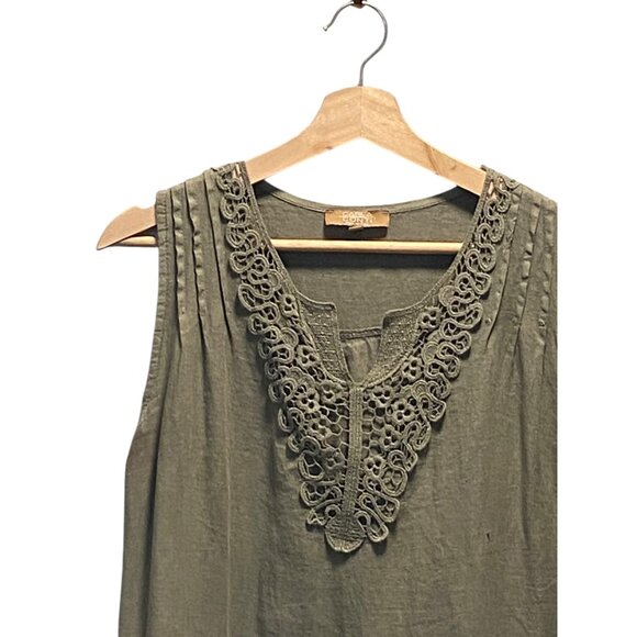 Carla Conti Y2K Linen Shift Dress Olive Green Size M Coastal Summer Beach Boho - Picture 6 of 13